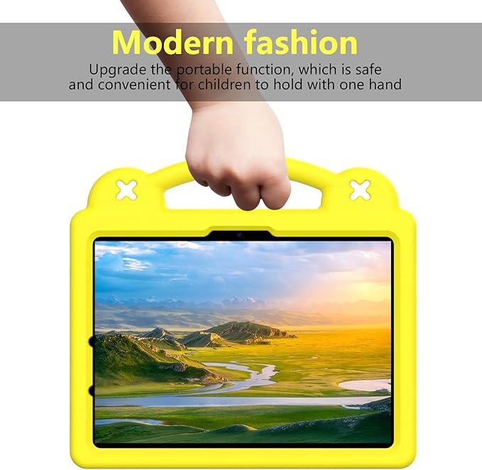 Dteck for iPad Air 6th Gen 11 Inch iPad Pro 11 Inch 5th Gen Case: Cartoon Panda Shockproof Rugged Lightweight Convertible Stand Kids Friendly Tablet Case with Handles Yellow