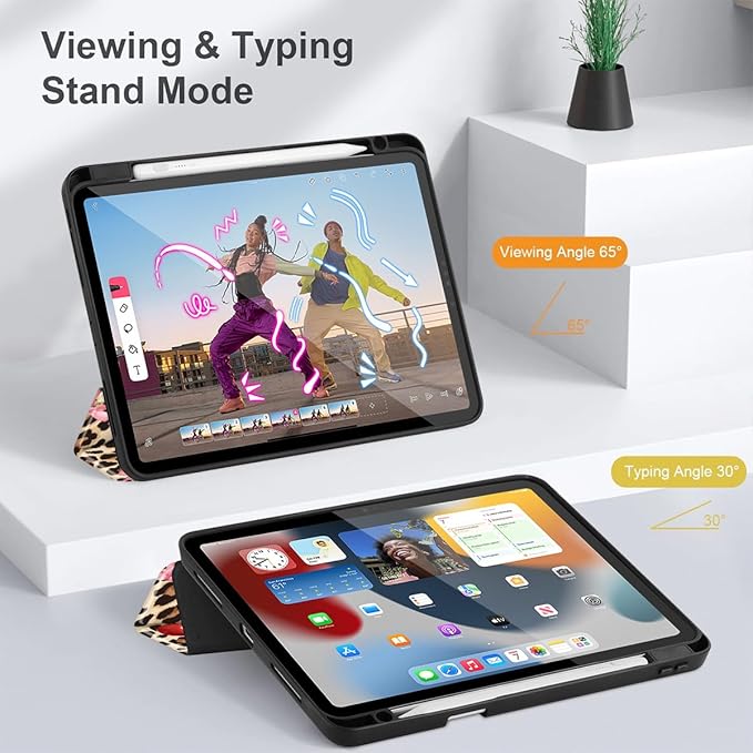 May Chen for iPad Pro 11 inch M2 4th Generation 2022 iPad Pro 11 3rd/2nd/1st Gen Built-in Pencil Holder with Shockproof Cover Clear Transparent Back Shell Auto Wake/Sleep Cherry &amp Cheetah
