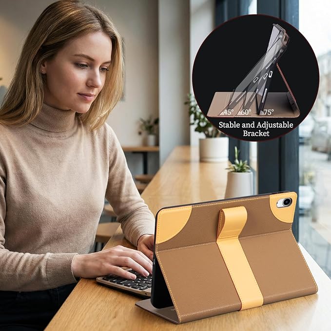 Case for iPad A16 11th Gen 11 InchiPad 10th Gen. 10.9 InchLeather Folio Cover with Auto Wake/Sleep Adjustable StandMagnetic Buckle Closure Protection Case-Single Strap Yellow Brown
