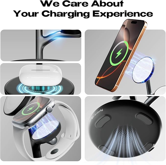 3 in 1 Charging Station for AppleFast Magnetic Wireless Charger for Multiple Devices iPhone 16/15/14/13/12for Airpods and Apple Watch Magsafe Charging Dock Stand