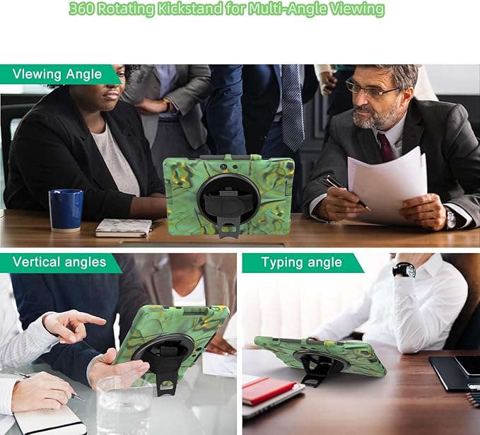 Tablet Case with 360 Rotating Strap and Stand Heavy Duty Protective Full Body Cover Compatible with Microsoft Surface Go 4/3/2/1 Camouflage