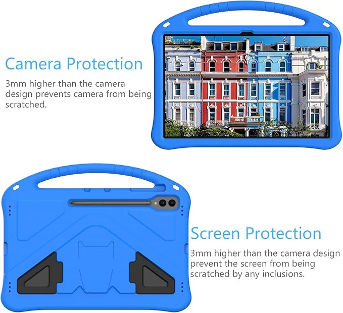 Kids Case for Samsung Galaxy Tab S10 Ultra/S9 S8 Ultra 14.6-inch Tablet Techcircle Light Weight Shock Proof EVA Foam Handle Rugged Stand Protective Cover Blue
