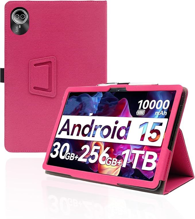 for Urao G140L 2025 14 Inch Android Tablet CaseBOVUGAC Folding Stand Protective Cover with Pencil Holder and Wrist StrapFull Protection Premium PUScratch Resistant(Rose Red)