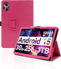 for Urao G140L 2025 14 Inch Android Tablet CaseBOVUGAC Folding Stand Protective Cover with Pencil Holder and Wrist StrapFull Protection Premium PUScratch Resistant(Rose Red)
