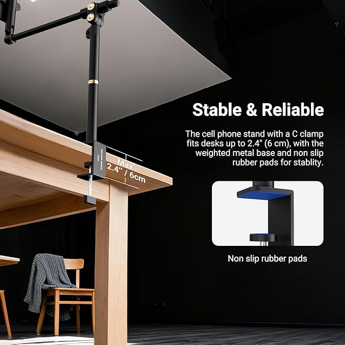 NEEWER Basics Overhead Phone Mount Holder Stand Metal Desk Tripod Camera Rig Compatible with iPhone Android Samsung for Cooking Makeup Drawing Vlogging Live Streaming Filming Video Recording ST013