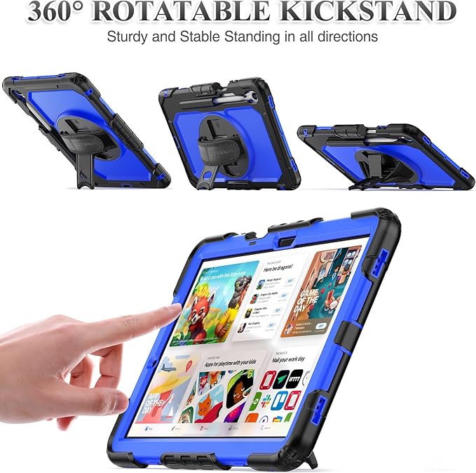 SEYMAC stock Case for Samsung Galaxy Tab S11 Tablet Case 11'' Protective with Screen Protector Pencil Holder 360 Degree Rotate Kickstand Hand Strap Shoulder Strap Blue