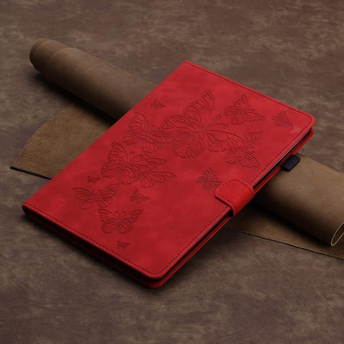 Case for Amazon Kindle Fire HD 8 &amp Fire HD 8 Plus (12th/10th Generation 2024/2022/2020) 8 with Stand/Pencil Holder [Auto Sleep/Wake]UUcovers Embossed Magneic Smart Folio Cover Red Butterfly
