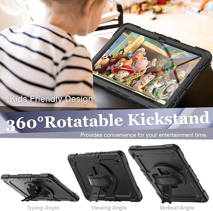 Bundle of Case for Samsung Galaxy Tab A9 Plus 11 Inch 2023 with Tempered Glass Screen Protector Pencil HolderBLOSOMEET Galaxy A9+ Plus Tablet Case with Shoulder Strap Hand Strap&ampStandBlack