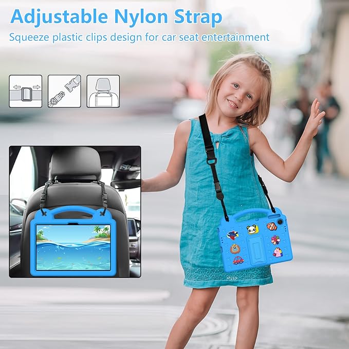 Compatible with Lenovo tab TB-311/WIFI 10.1 (2025) Tablet Case Kids Friendly Universal Lightweight Shockproof Protective Case with Shoulder Strap &amp Stand Handle Sky Blue
