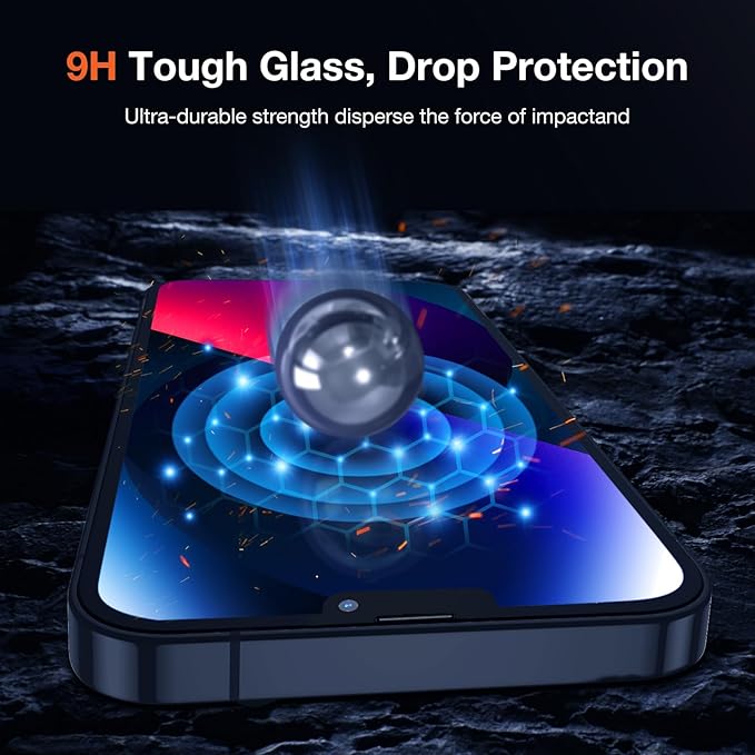 2 Pack Privacy Screen Protector for iPhone 13 9H+ Tempered Glass Anti Spy Private Film Easy Installation Auto Alignment Dust Removal Military-Grade Protection Bubble-Free