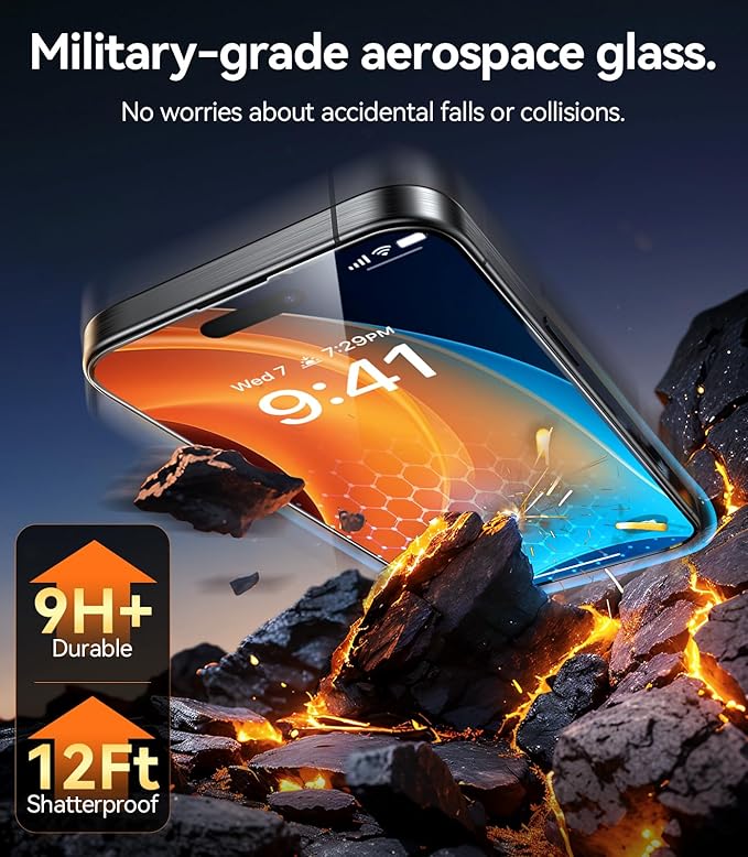 TORRAS Unbreakable for iPhone 17e/16e/14/13 Pro/13 Screen Protector [NO.1 Military-Grade] [12 FT Shatterproof] 9H+ Aerospace Tempered Glass 2 Pack - Touch Sensitivity Full Coverage 6.1 inch