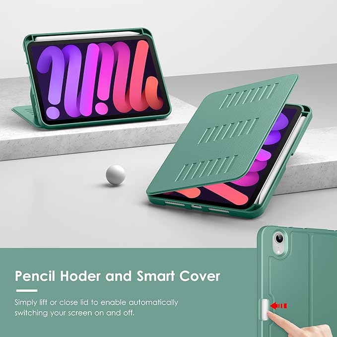 VIKESI Case for iPad iPad mini 7 (A17 Pro) and iPad mini 6Multiple Angles Magnetic Stand CoverShockproof Soft BackPencil Holderand Auto Sleep/WakeForest Green
