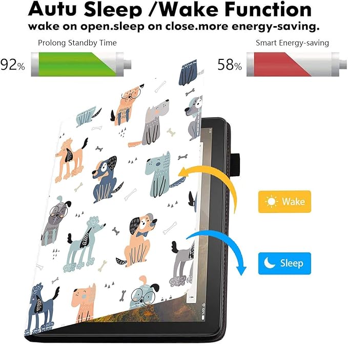 Case for Amazon Kindle Fire HD 10 &amp 10 Plus Tablet 10.1 (13th/11th Generation 2023/2021 Release) - PU Leather Folio Case with Smart Auto Wake/Sleep Cute Cartoon Dog