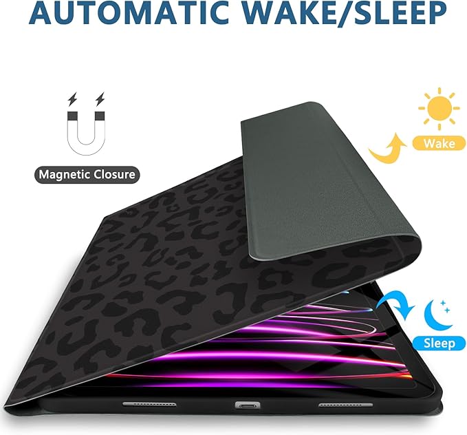 TopPerfekt for iPad Pro 11 4th/3rd/2nd/1st Gen (2022/2021/2020/2018) Keyboard Case Magnetically Absorbent Auto Sleep/Wake Support 2nd Gen Pencil Wireless Charge with Pencil Holder - Black Leopard