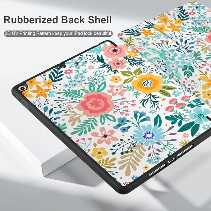 DONGKE Case Compatible with iPad 10.2 Inch 2021 2020 2019 iPad 9th/8th/7th Generation with Pencil Holder Slim Stand Protective Case with Soft TPU Back Auto Sleep/Wake Cover Colorful Floral