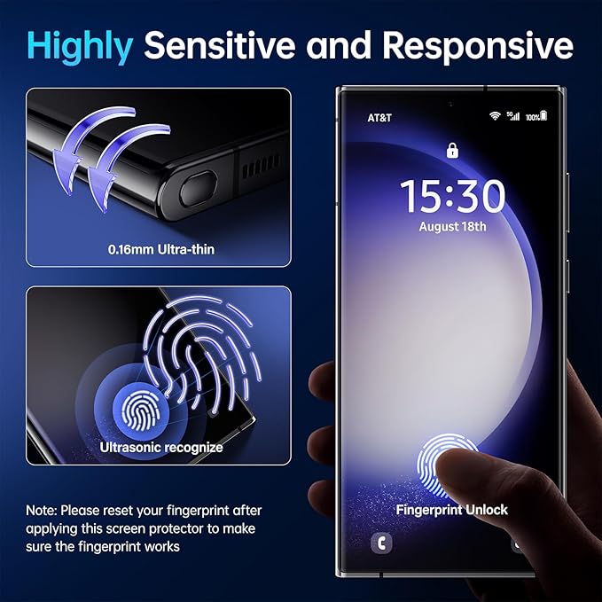Uyiton for Samsung Galaxy S23 Ultra/S22 Ultra Privacy Screen Protector [Ultrasonic Fingerprint Support] [Bubble-Free] Anti-Spy 3D Curved Full Coverage Private Film [Not Glass] [2 Pack]