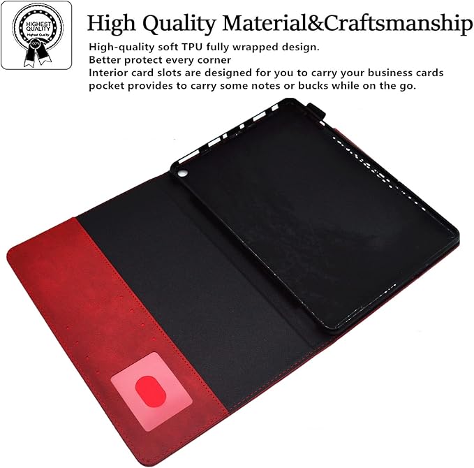 Folio Case for Amazon Kindle Fire HD 8/Fire HD 8 Plus (12th/10th Generation 2024/2022/2020) 8 UUcovers PU Leather Magnetic Smart Cover with Stand/Pencil Holder/Pockets [Auto Sleep/Wake] Red