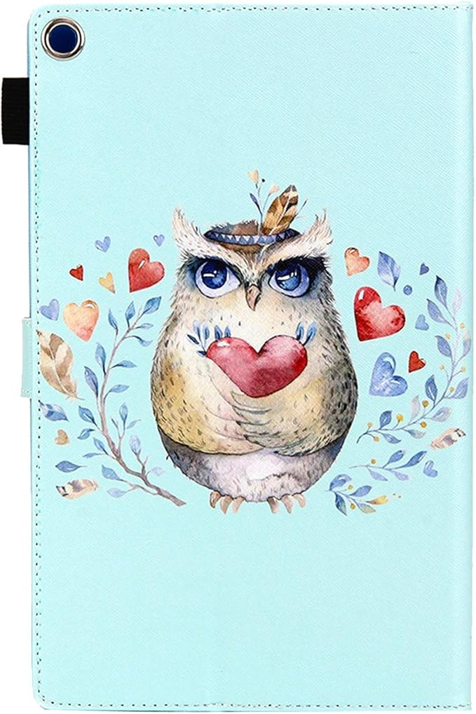 Kindle Fire HD 10 Tablet 2019/2017 Case 9th/7th Generation 10.1 with Pencil Card Holder [Auto Sleep/Wake] Smart Folio Stand Multi-Angle Viewing PU Leather Shockproof Cover Green Flower Owl