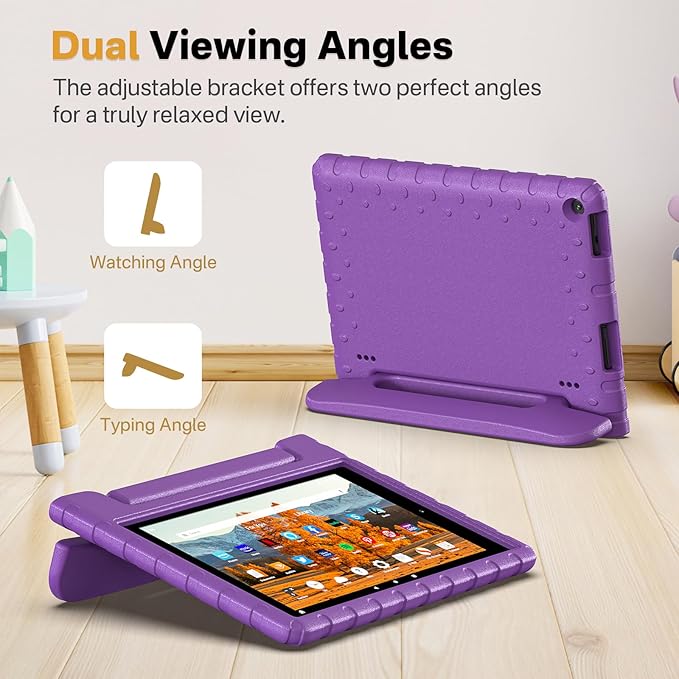 Kids Case for Amazon Kindle Fire HD 10 5th/7th/9th Generation 2015/2017/2019 Released Shockproof Protective Tablet Cases with Adjustable Handle Stand Purple