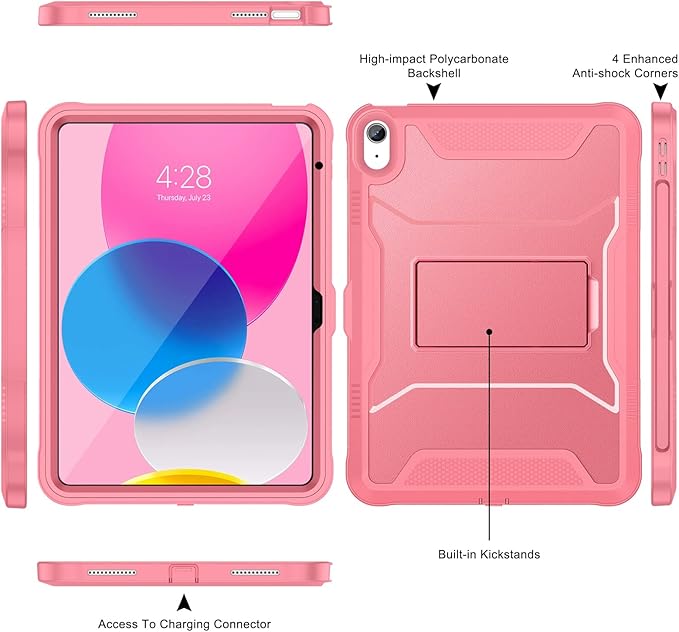 Soke Case for iPad (A16) 11th Generation 11-inch 2025 iPad 10th Generation 10.9-inch 2022 with Built-in Screen Protector and Kickstand Rugged Full Body Protective Cover - Watermelon