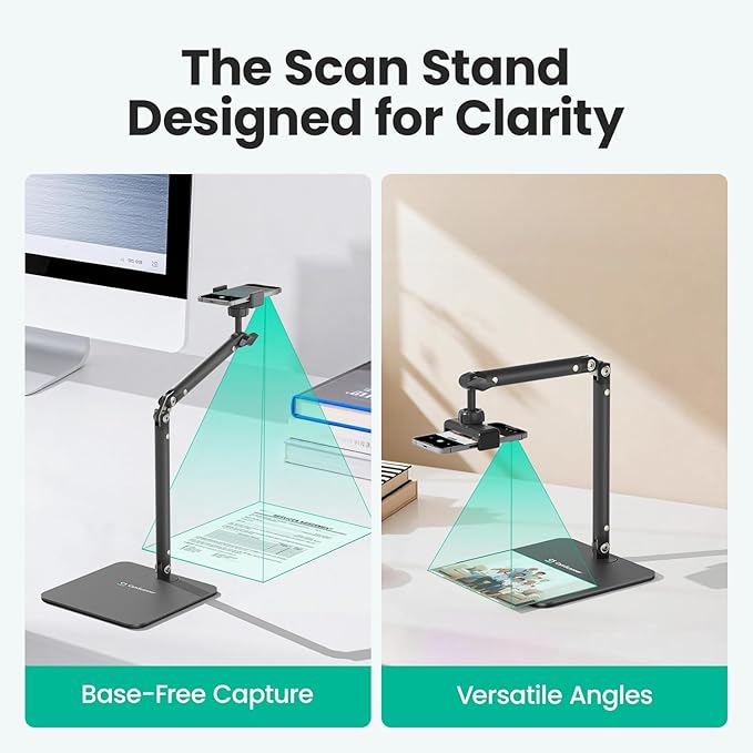Ergonomic Phone iPad Stand for Desk - Ultra Sturdy Base Adjustable &amp Foldable Mobile Holder with 2 Extendable Clamps Work from Home Essentials Compatible with iPhone/iPad (1 Pack)