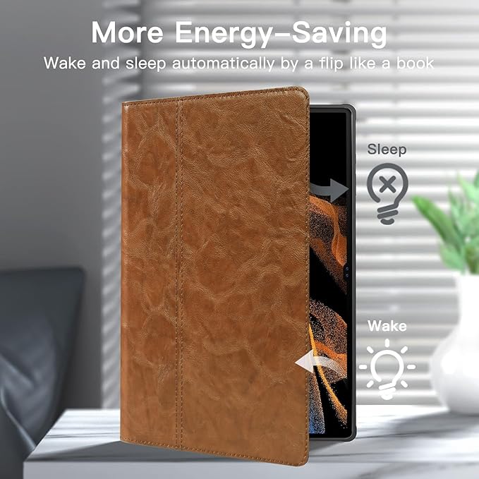 Gexmil Genuine Leather Case for Samsung Galaxy Tab S6 Lite 10.4 Inch with Pencil HolderShockproof Protective Adjustable Kickstand Smart Premium Folio Flip Tablet Cover Khaki