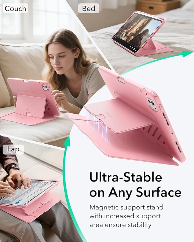 ESR for iPad Pro 11 Inch Case (M5/M4) 2025/2024 Vertical Stand Cover Multi Stand Angles Ultra-Stable Case with Pencil Holder Flip Series Pink