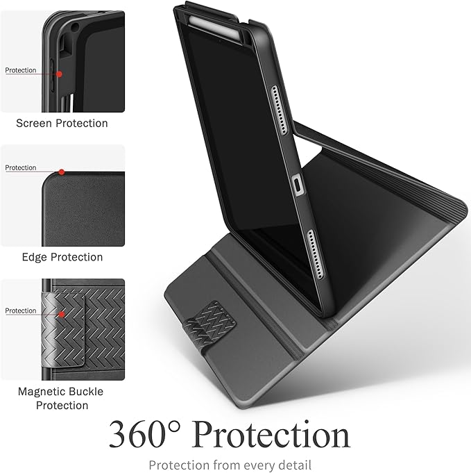 auaua Case for iPad Pro 11 Inch (M5/M4) 2025/2024 PU Leather Case with Pencil Holder Supports Pencil Pro and Pencil(USB-C) Adjustable Angles Auto Sleep/Wake (Grey)