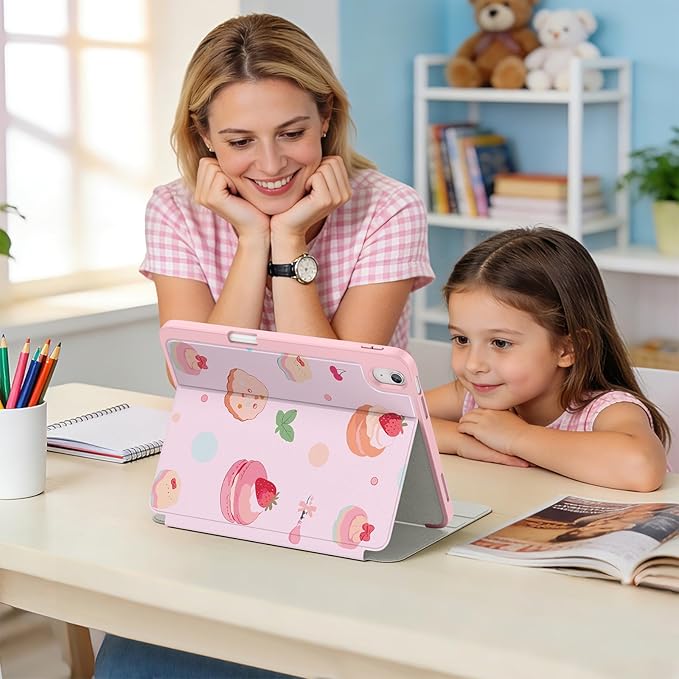 Supveco Case for iPad (A16) 11th Generation 11 inch (2025)iPad 10th Generation 10.9 inch (2022) with Pencil HolderPremium Folio Stand Case with Soft TPU Back CoverAuto Wake/Sleep-Pink Cake