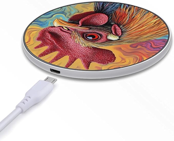 Rooster with Colorful Tie-Dye Phone Charger Magnetic Charging Pad Anti-Slip with USB Cable