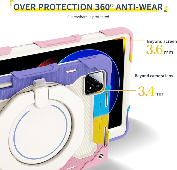 Tablet Silicone Case for Xiaomi Pad 6S Pro 12.4Shockproof Case with Pencil HolderShoulder StrapRotating Large Ring Hanging Kickstand for Kids