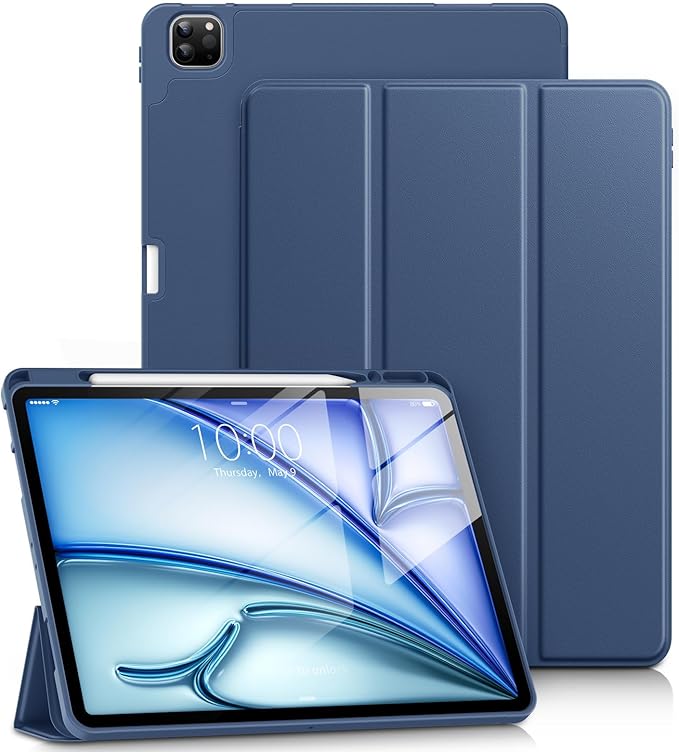 DTTO for iPad Air 13 Inch Case M4/M3/M2 2026/2025/2024 iPad Pro 12.9 Inch Case (6th/5th/4th/3rd Gen) Smart Slim Trifold Stand Soft Cover with Pencil Holder Navy Blue