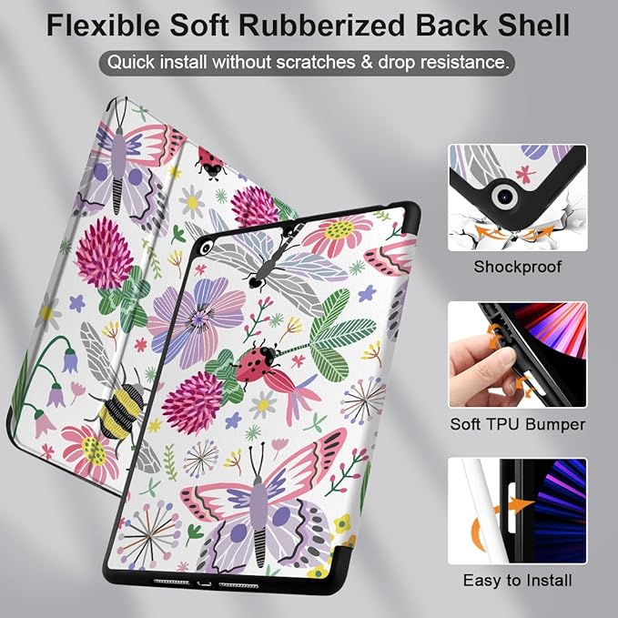 DONGKE Case Compatible with iPad 10.2 Inch 2021 2020 2019 iPad 9th/8th/7th Generation with Pencil Holder Slim Stand Protective Case with Soft TPU Back Auto Sleep/Wake Cover Dragonfly