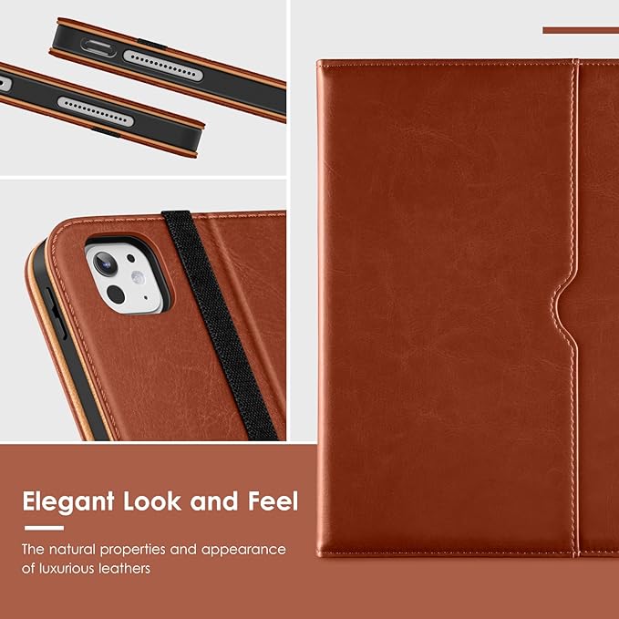 VIKESI Case for iPad Pro 13-inch M5 or M4 Released in 2025 or 2024 Leather Stand Cover with Apple Pencil Holder Auto Wake/Sleep Multiple Viewing Angles Built in Hand Strap &amp PocketBrown