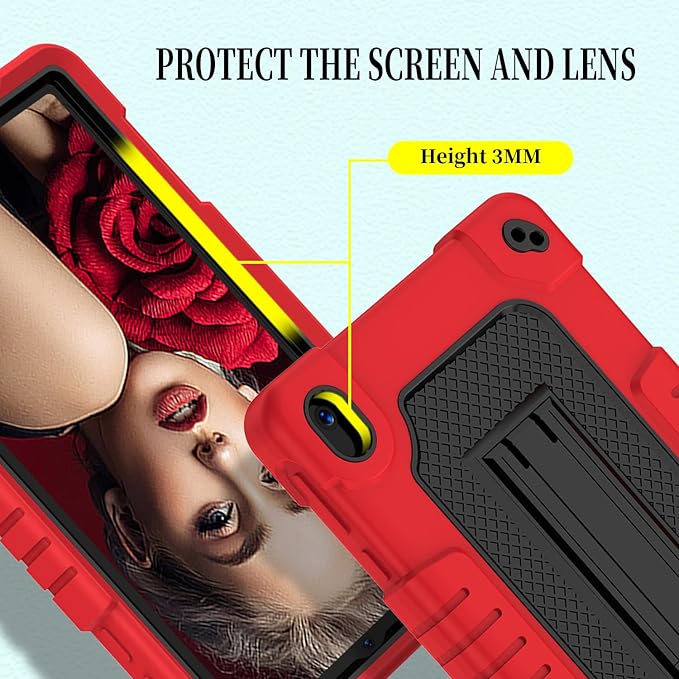 for Walmart Onn 8 inch Gen 4 2024 Model Tablet Case with 2 Pcs Screen ProtectorHeavy Duty Kids Shockproof Stand Shoulder Strap Case for Walmart Onn 8 2024 Model:100135923 (Red/Black)