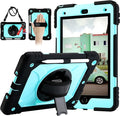 for iPad 9th/8th/7th Generation CaseiPad 10.2 Case 2021/2020/2019 with Cute Key Chain Rugged Protective Case with 360°Rotating Stand &amp Shoulder Hand Strap &amp Pen Slot for 10.2 Inch (Black+Aq