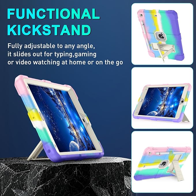 Case for iPad 9th/8th/7th Generation 2021/2020/2019(10.2 inch) Heavy Duty Shockproof Rugged Protective 10.2 Cover with Built-in Stand for iPad 9 8 7 Gen(White+Color)