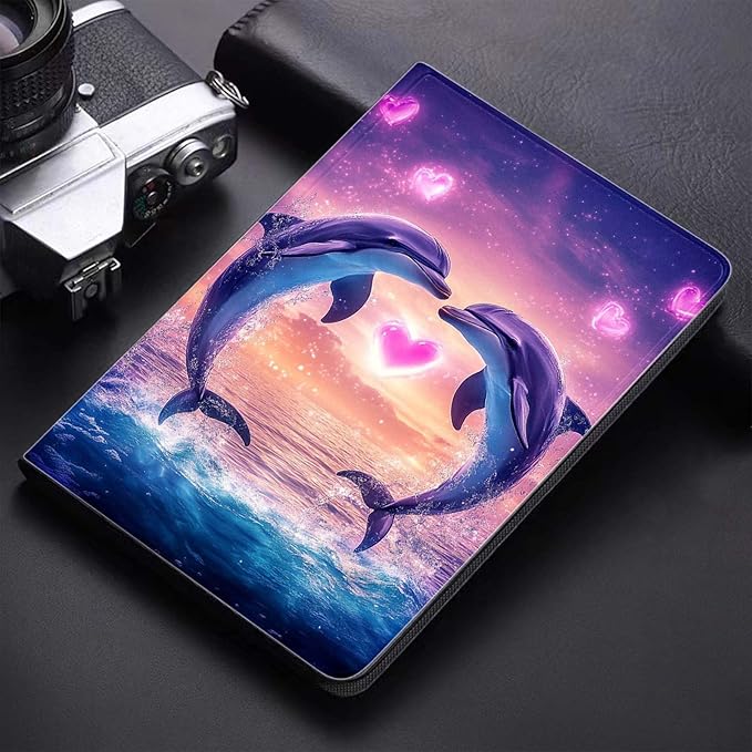 Case for Samsung Galaxy Tab A11 / Tab A9 8.7-Inch 2025/2023Slim Protective LeatherAuto Wake/SleepAdjustable Viewing Angle Stand.Dolphin Bubbles