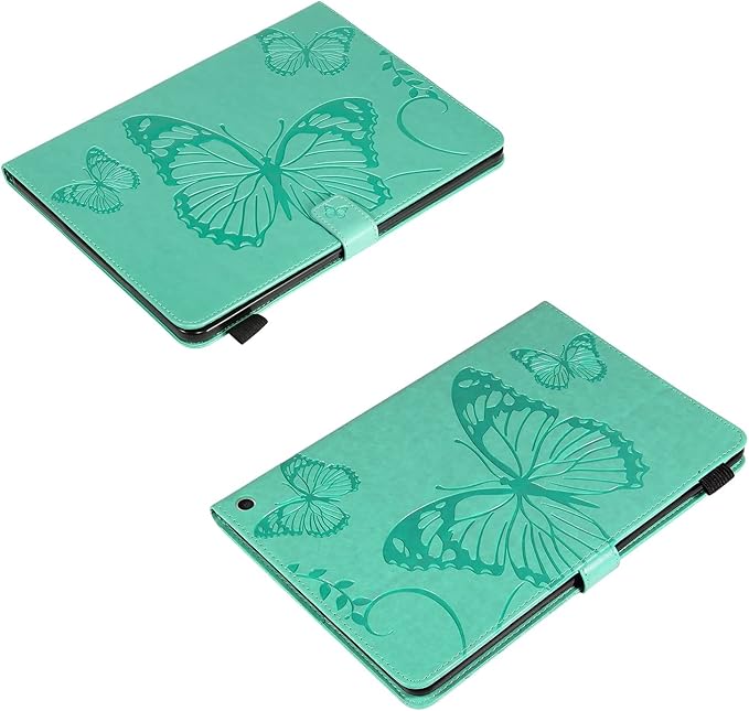 for Kindle Fire HD 10 &amp HD 10 Plus Case 13th/11th Generation 10.1 (2023/2021) Stand Embossed PU Leather Magnetic Wallet Cover with Pencil Holder/Pockets [Auto Wake/Sleep] Green Butterfly
