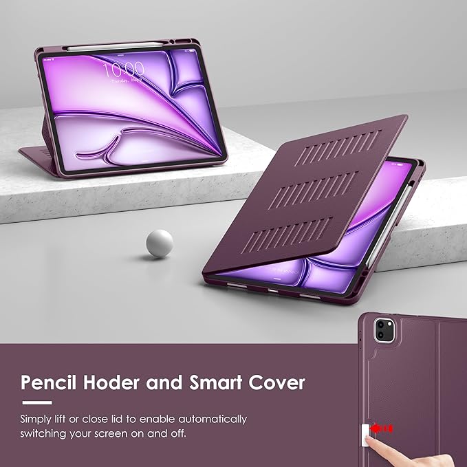 VIKESI Case for iPad Air 13 inch (M4) 2026 / (M3) 2025 / (M2) 2024Multiple Angles Magnetic Stand CoverShockproof Soft BackPencil Holderand Auto Sleep/WakeDark Purple