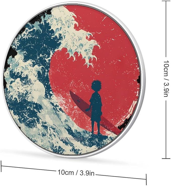 Surfing Surfer Sun Japanese Wave Fast Portable Charger 10W Funny Graphic Phone Charging Pad with USB Cable