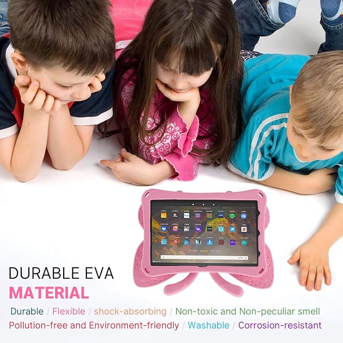 JGY Fire Max 11 Kids Tablet Case - Pretty Butterfly EVA Foam Full Cover With Stand and Pencil Holder Shockproof Rugged Case for Girls (Pink)