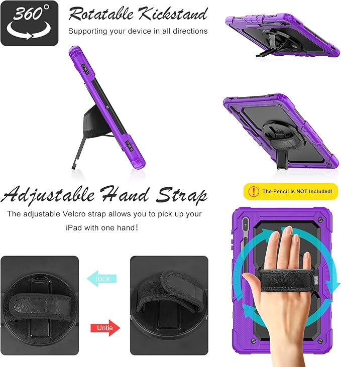 Tablet Case for Samsung Galaxy Tab S8 Plus/S7 FE/S7 Plus 12.4 [Shockproof] with Tempered Glass Screen Protector Rotating Kickstand/Hand &amp Shoulder Strap/S Pen Holder (Purple)