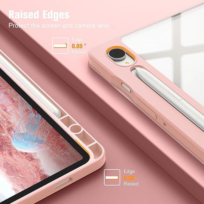 Case for Galaxy Tab S9 Ultra/S10 Ultra 14.6 Hard Crystal Clear Back Shell. Flexible Soft TPU Bumper with Pen Holder-Slim Folding Stand Folio Cover Fits Tab S9 Ultra/S10 Ultra Pink