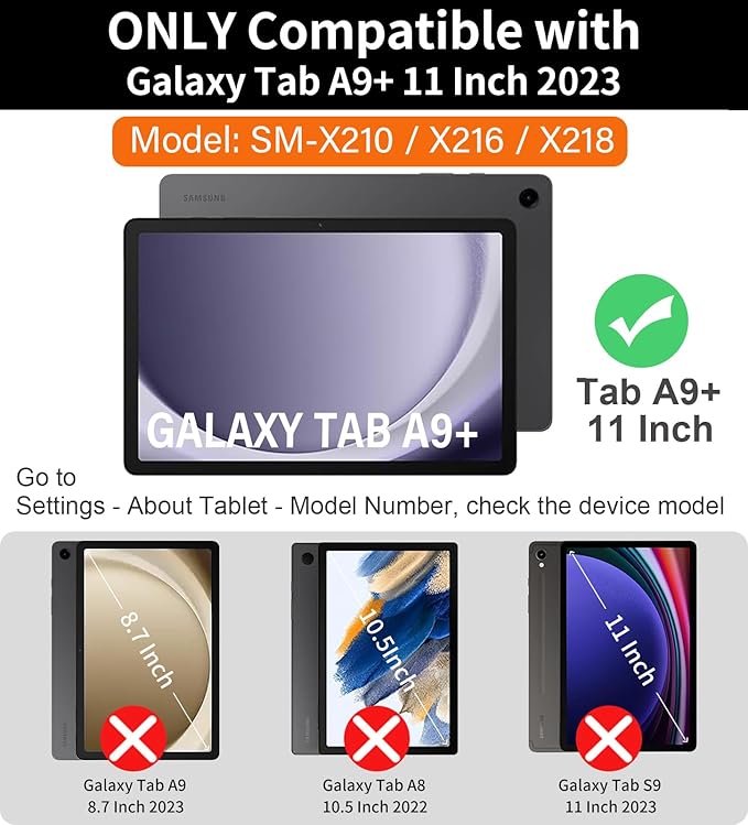 DUNNO Samsung Galaxy Tab A9+ Plus 11 Inch 2023 Case Shockproof with Screen Protector 360 Rotating Stand Hand &amp Shoulder Strap (Black/Blue)