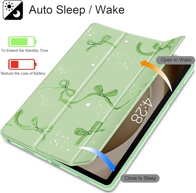 Tuiklol for Samsung Galaxy Tab A9+ Tablet 11” / A9+ Plus 2024 2023Buit-in S-Pen Holder with Clear Protective Cover Transparent Back Shell Auto Wake/Sleep Samsung Tab A9 Plus CoverBow-Green