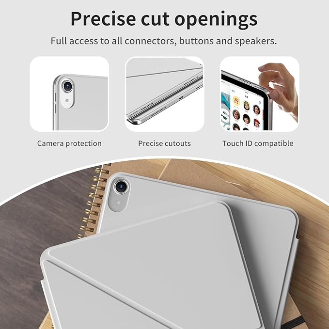 for iPad A16 Case iPad 11th/10th Generation Case (2025/2022) Removable Magnetic Cover Ultra Slim Shockproof Adjustable Portrait/Landscape Stand with Raised Screen View Auto Sleep/Wake Gray