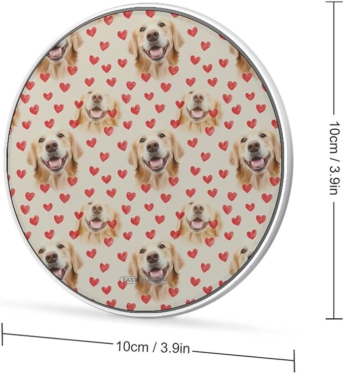 Retriever Dog and Hearts Wireless Charger Anti-Slip Wireless Charging Pad Slim Charger Mat for Men Women