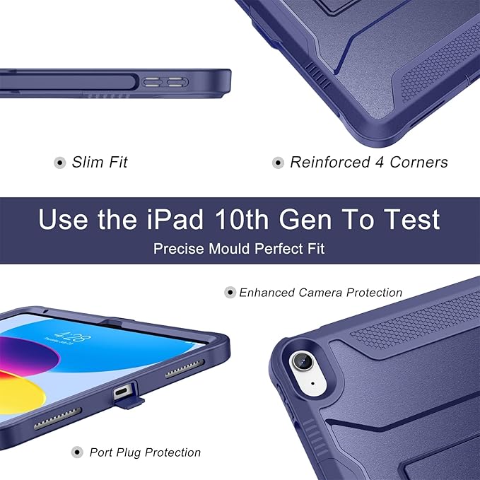 Soke Case for iPad (A16) 11th Generation 11-inch 2025 iPad 10th Generation 10.9-inch 2022 with Built-in Screen Protector and Kickstand Rugged Full Body Protective Cover - Dark Blue