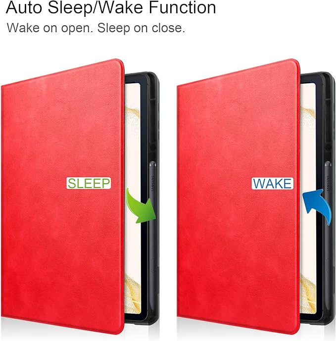 12.4 Inch Case for Samsung Galaxy Tab S8 Plus/S8+ 2022/S7 FE 2021/Tab S7 Plus/S7+ 2020 (SM-X800/T730/T970) with S Pen Holder &amp [Auto Wake/Sleep] Premium PU Leather Folding Stand Cover Red